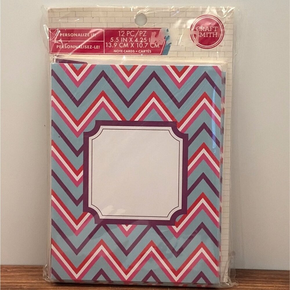Craft Smith MCM0042 12-Piece  Note Cards & Envelopes Set With Purple Blue Pink